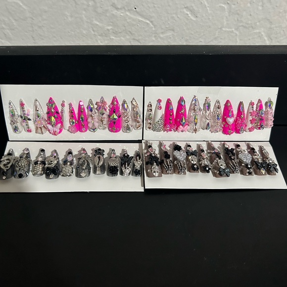 Pink and Black Rhinestone Press-On Nails - Picture 1 of 2